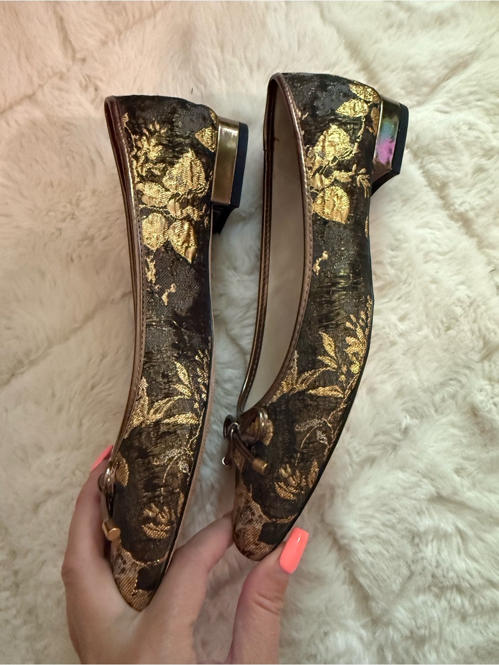Anne Klein Metallic Gold & Brown Pointed Toe Flats - Picture 2 of 5